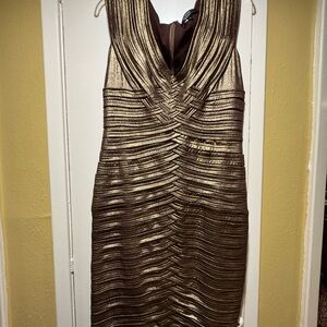 Tadashi Shoji Brown Ruched Sheath Midi Dress